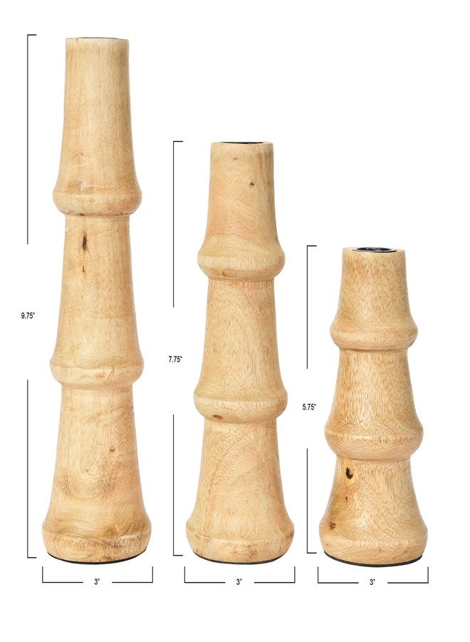 Main + Mesa Wooden Waves Taper Candle Holders, Set of 3 - Image 3